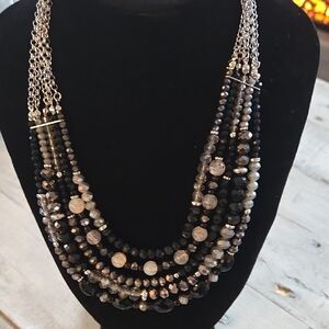 Chic Multi-Strand Black and Silver Statement Necklace